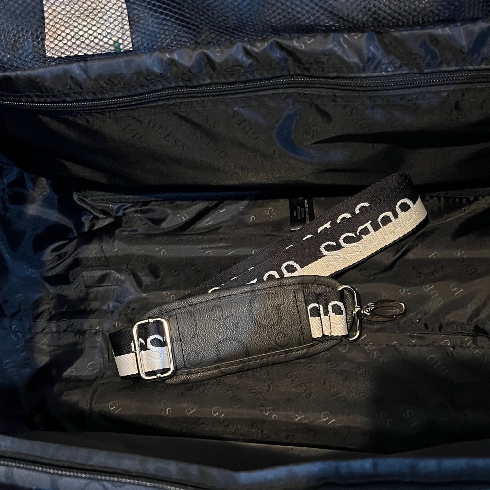 GUESS Logo Debossed Rolling Black Duffel Weekender Travel Bag - Picture 12 of 16